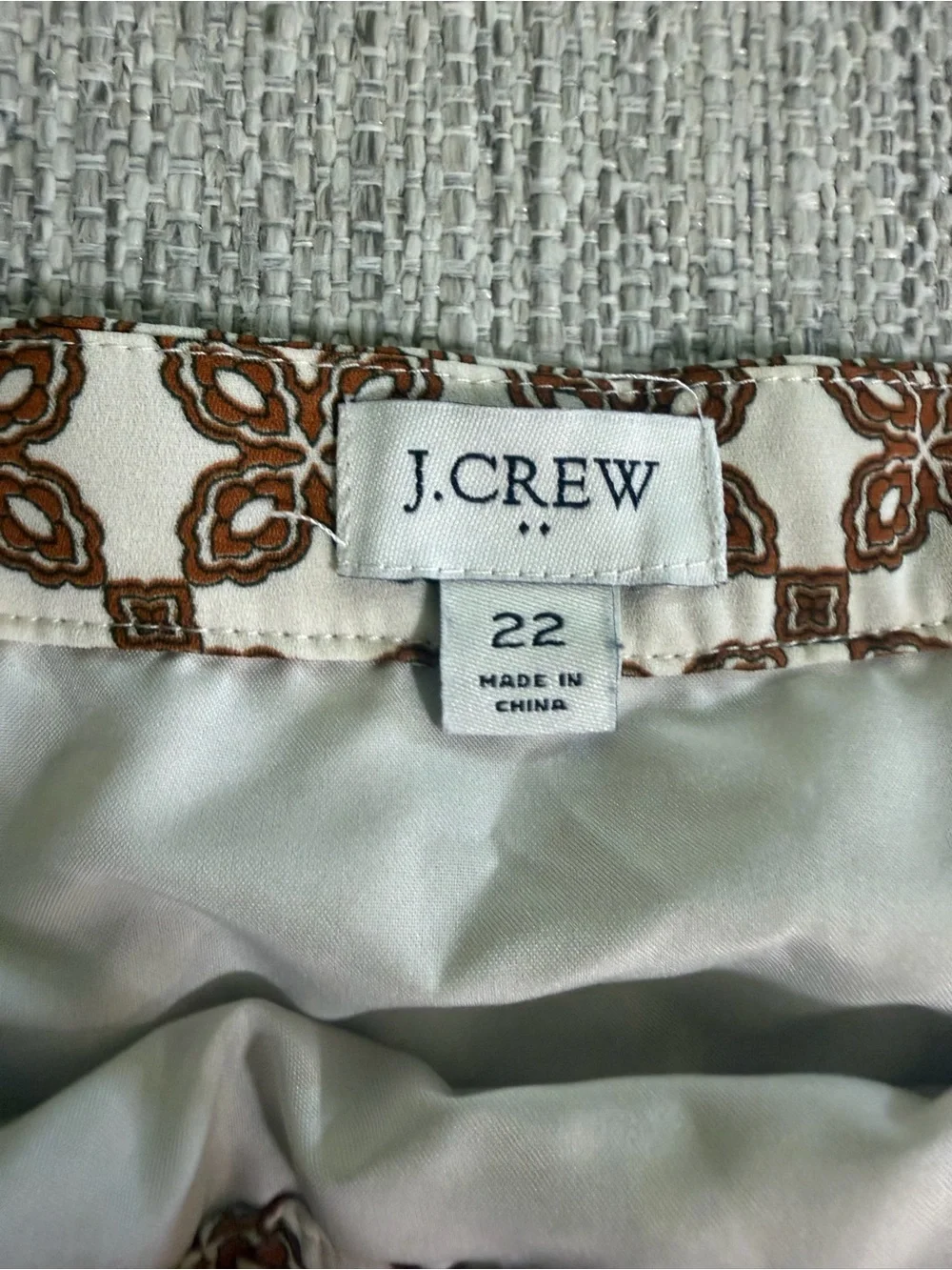 J.Crew Geometric Print Pleated Skirt Plus Size 22 Lined Brown Ivory